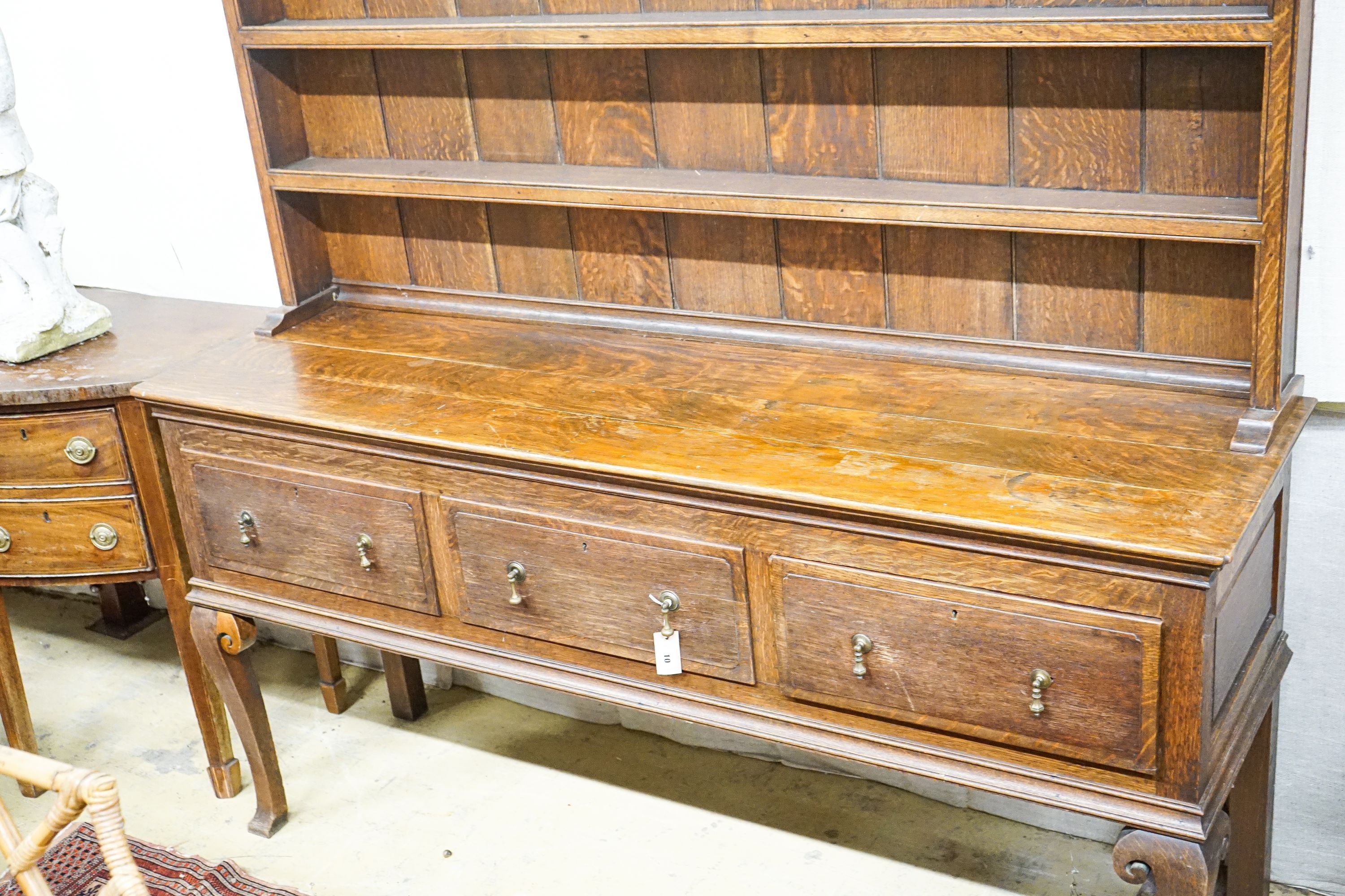 A Victorian oak dresser, width 182cm, depth 51cm, height 206cm